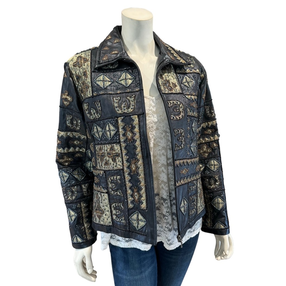 Chico’s Beaded And Embroidered Patchwork Leather … - image 3